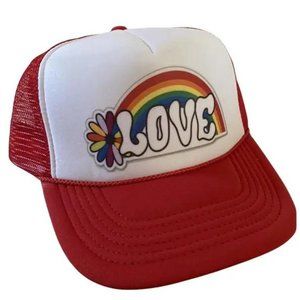 Retro 70s Vintage Rainbow Love Hat Trucker Hat snapback Summer Red Hat Party Unw